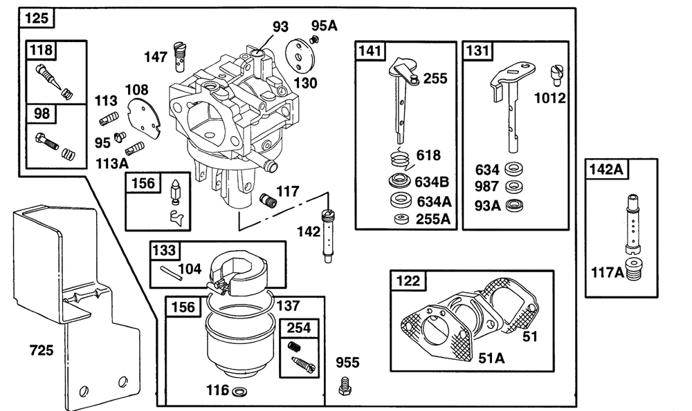 Carburetor Assembly Diagram and Parts List for 161432-0126-XX  Briggs and Stratton Engine